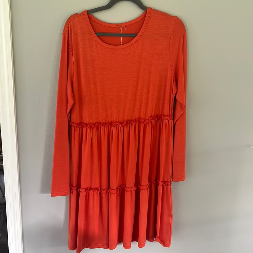 Orange- Long Sleeve Swing dress